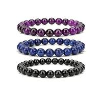 XFSRG Set da 3 Bracciale in Pietre Naturali da 8 mm per Donna e Uomo Braccialetto Elastici con Perline Gioielli Energetici Ideali per Yoga Meditazione Protezione e Regalo Elegante (Viola)