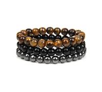 XFSRG Set da 3 Bracciale in Pietre Naturali da 8 mm per Donna e Uomo Braccialetto Elastici con Perline Gioielli Energetici Ideali per Yoga Meditazione Protezione e Regalo Elegante (Marrone)