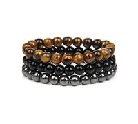 XFSRG Set da 3 Bracciale in Pietre Naturali da 8 mm per Donna e Uomo Braccialetto Elastici con Perline Gioielli Energetici Ideali per Yoga Meditazione Protezione e Regalo Elegante (Marrone)