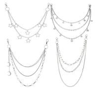 XFSRG Set da 4 Catene da Jeans Vintage con Tripla Catena Stella Luna Pendente in Metallo, Perfetta come Portachiavi o Accessorio per Cintura, Stile Punk e Street