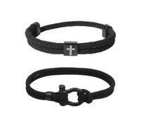 XFSRG Set di 2 Bracciali da Uomo Braccialetto in Corda Nera Regolabile con Ciondolo a Croce in Acciaio Inossidabile Bracciali Eleganti per Uomo