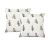 XFSRG Set di 2 Federe Natalizie in Lino - Federe Cuscini Divano 50x50 cm Decorative per Divano con Motivo Albero di Natale Copricuscini Natalizi (Bianco)