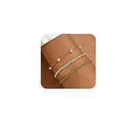 XFSRG Set di 3 Bracciale Donna Multistrato Braccialetti Vintage in Ottone con Catene Zirconi e Perle Stile Chic Adatti All’Uso Quotidiano (Oro)