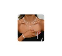XFSRG Set di 3 Gioielli Donna Collana a Doppio Strato Orecchini con Nappa e Bracciale Collier con Cristalli Zirconi per Feste Serate ed Eventi Eleganti
