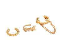 XFSRG Set di 3 Orecchini Vintage a Clip in Oro Ear Cuff Senza Foro con Catena Zirconi e Dettagli Perlati Eleganti Gioielli per Donna per l'Uso Quotidiano e Occasioni Speciali (Oro)