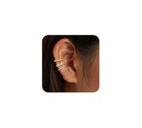 XFSRG Set di 3 Orecchini Vintage a Clip in Oro Ear Cuff Senza Foro con Catena Zirconi e Dettagli Perlati Eleganti Gioielli per Donna per l'Uso Quotidiano e Occasioni Speciali (Oro)