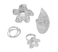 XFSRG Set di 4 Anelli Donna Metallo Oro Floreali Vintage Antiossidazione Gioielli Impilabili Per Outfit Eleganti e Occasione Speciali