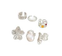 XFSRG Set di 6 Anelli Donna Argento Anelli Floreali Vintage Antiossidazione Gioielli Impilabili Idea Regalo Estiva Elegante (Argento)