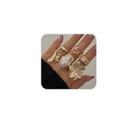 XFSRG Set di 6 Anelli Donna Gold Anelli Floreali Vintage Antiossidazione Gioielli Impilabili Idea Regalo Estiva Elegante (Oro)