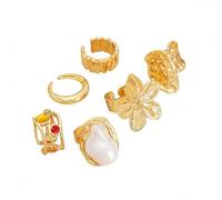 XFSRG Set di 6 Anelli Donna Gold Anelli Floreali Vintage Antiossidazione Gioielli Impilabili Idea Regalo Estiva Elegante (Oro)