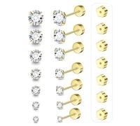 XFSRG Set di 7 paia Orecchini Ipoallergenici per Donne e Uomini 20 G in Acciaio 14K Oro con Zirconi per Sovrapposizioni Look Quotidiani Include 14 Fermagli Ricambio