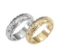 XFSRG Set di Anelli Donna in Stile Hawaiano Anello Bicolore Oro e Argento in Rame con Incisioni Floreali Totem Design Vintage Ideali per l uso Quotidiano (Circonferenza 54,4 mm)
