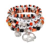 XFSRG Set di Braccialetti a Perline Multistrato di Halloween Bracciale Halloween Elastico con Ciondoli di Teschio Gioielli Gothic per Feste per Donna