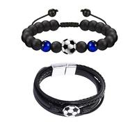 XFSRG Set di Braccialetti da Tifoso di Calcio Braccialetto Motivazionale con Charm a Forma di Pallone e Bracciale in Pelle Regolabile con Chiusura Magnetica Gioiello Sportivo alla Moda (Nero-1)
