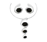 XFSRG Set di Gioielli alla Moda con Motivo a Chiocciola Collana Statement e Orecchini con Design a Spirale e Dettagli Neri per l’Uso Quotidiano e Occasioni Speciali(Argento)