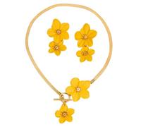 XFSRG Set di Gioielli con Pendente Floreale per Donna Collana e Orecchini con Fiori 3D Lega Leggera Collana da 37 cm con Chiusura a T Orecchini da 5,5 cm per Tutti i Giorni (Giallo)