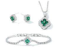 XFSRG Set Di Gioielli Con Quadrifogli con Incastonatura di Zirconi Collana Orecchini Bracciali Set per Donna Ragazze (Argento)