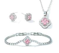 XFSRG Set Di Gioielli Con Quadrifogli con Incastonatura di Zirconi Collana Orecchini Bracciali Set per Donna Ragazze (Argento-1)