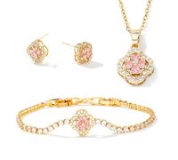 XFSRG Set Di Gioielli Con Quadrifogli con Incastonatura di Zirconi Collana Orecchini Bracciali Set per Donna Ragazze (Oro-1)