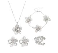 XFSRG Set di Gioielli da Donna 5 Pezzi Lega Floreale Elegante Anello Orecchini Bracciali Collana Ideale per Regali, Occasioni Speciali