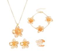 XFSRG Set di Gioielli da Donna 5 Pezzi Lega Floreale Elegante Anello Orecchini Bracciali Collana Ideale per Regali, Occasioni Speciali
