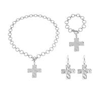 XFSRG Set di Gioielli da Donna Croce Retrò Set di Gioielli Orecchini Pendant Regolabile Collane Braccialetto per Ogni Occasione Donne e Ragazze (Argento)