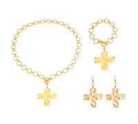 XFSRG Set di Gioielli da Donna Croce Retrò Set di Gioielli Orecchini Pendant Regolabile Collane Braccialetto per Ogni Occasione Donne e Ragazze (Oro)