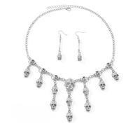 XFSRG Set di Gioielli da Donna Halloween Retrò Set di Gioielli Fantasma Orecchini Teschio Collana Accessori Costume da Pirata per Halloween Cosplay (Argento)