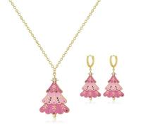 XFSRG Set di Gioielli Donna 2 Pezzi Albero di Natale Parure Collana Regolabile e Orecchini Natalizi con Zirconi Eleganti Festivi Bijoux Natalizi Parure Set per Donna