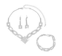 XFSRG Set di Gioielli Donna 3 Pezzi Parure Collana Orecchini e Bracciale Strass Scintillanti Argento Regolabili per Matrimonio e Serate Eleganti