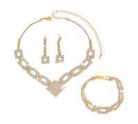XFSRG Set di Gioielli Donna 3 Pezzi Parure Collana Orecchini e Bracciale Strass Scintillanti Oro Regolabili per Matrimonio e Serate Eleganti