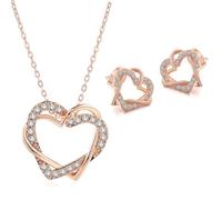 XFSRG Set Di Gioielli Donna Cuore Intrecciato Con Cristalli Brillanti Collana E Orecchini Moda Elegante Per Occasioni Speciali