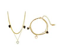 XFSRG Set di Gioielli Donna Cuori Neri e Bianchi in Oro Collana e Bracciale Eleganti per Ogni Occasione Parure Gioielli Moda
