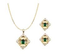 XFSRG Set di Gioielli Donna Elegante con Collana e Orecchini Design a Fiore con Pietra Verde Parure Gioielli Donna per Occasioni Speciali