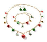 XFSRG Set di Gioielli Donna Natale Parure Natalizia Collana Bracciale Orecchini con Campanellini Decorativi Set di Gioielli Natalizi Festivi Accessori Moda (Albero)