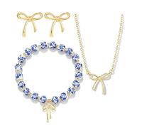 XFSRG Set di Gioielli Elegante con Fiocco a Farfalla 3 Pezzi Collana Bracciale Elastico e Orecchini per un Look Delicato da Tutti I Giorni o per Feste (Blu)