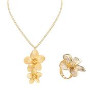 XFSRG Set di gioielli per donne e ragazze Collana e anelli con fiori dorati Set di gioielli in oro Decorazione di nozze personalizzata per ragazze e donne (Oro)