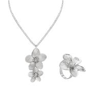 XFSRG Set di gioielli per donne e ragazze Collana e anelli con fiori dorati Set di gioielli in oro Decorazione di nozze personalizzata per ragazze e donne (Argento)