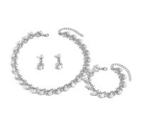 XFSRG Set di Gioielli Vintage in Perle 3 Pezzi Collana Orecchini e Bracciale con Strass Lunghezza Regolabile Gioiello da Sposa Leggero per Matrimonio e Serate Eleganti (Argento)