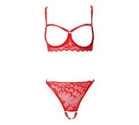 XFSRG Set di Lingerie Sexy per Donna Reggiseno con Ferretto e Perizoma con Spalline Design Regolabili Tulle Trasparente Lingerie Seducente Babydoll (Rosso S)