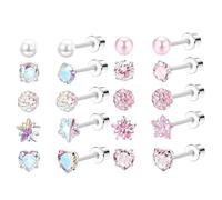 XFSRG Set di Orecchini a Bottone Donna Piccole Perle Cristalli Orecchini a bottone per cartilagine Acciaio Inossidabile Ipoallergenico Accessori Regali Festivi Raffinati