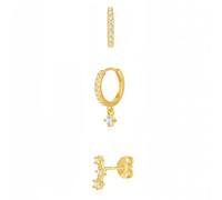 XFSRG Set di Orecchini da Donna in Oro Cerchi e Orecchini a Perno Placcati Oro 14K con Zirconi Set Impilabile per Piercing Multipli Ideale per Feste Matrimoni e Uso Quotidiano (Oro 1)