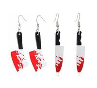 XFSRG Set di Orecchini Halloween Donna Gioielli Halloween con Pendenti a Forma di Coltello e Ascia Insanguinate per Cosplay e Party (Bianco)