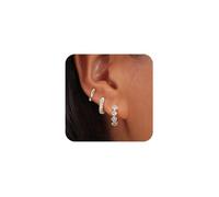 XFSRG Set di Orecchini Zirconi Placcati Oro 14K Cerchi alla Moda e Orecchini Geometrici per più Fori Gioielli Eleganti da Donna per Occasioni Festive (Argento)