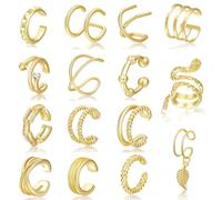 XFSRG Set ear cuff oro donna Design a C, intrecci, serpente, stelle e foglie, senza foro, comodi da indossare, stile moderno e brillante