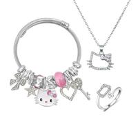 XFSRG Set Gioielli Bambina Bracciale Collana e Anello con Ciondoli Unicorno e Cuori Gioielli Donna Eleganti per Ragazze Accessori Moda per Tutte le Occasioni (Rosa 1)