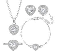 XFSRG Set Gioielli Cuore Zirconia Collana Bracciale Orecchini Anello Donna Elegante Brillante Argento Matrimonio Cerimonia
