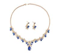 XFSRG Set gioielli donna collana placcata oro con cristalli scintillanti e orecchini coordinati, ideale per matrimonio, serata elegante, regalo di compleanno o anniversario(Blu Oro)