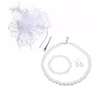 XFSRG Set Gioielli Donna Perle Finte Collana Bracciale Orecchini e Cappello Elegante Accessori Moda Matrimonio Festa