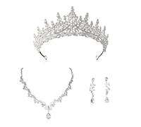 XFSRG Set Gioielli Elegante Da Sposa 3 Pezzi Con Corona Scintillante, Collana A V E Orecchini A Goccia Gioielli Di Lusso Per Matrimoni E Occasioni Speciali